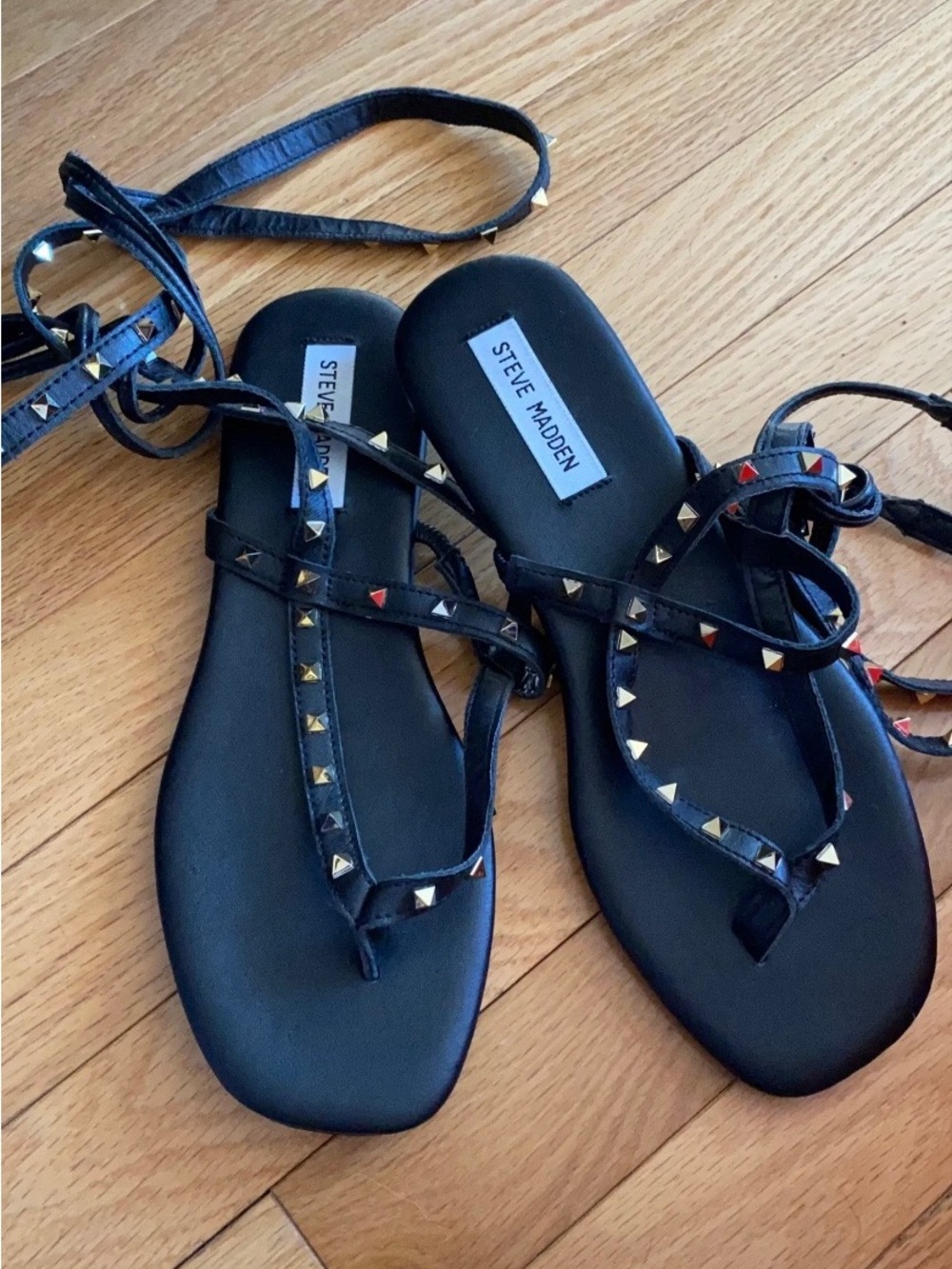 Steve Madden Black Studded Lace-Up  Sandals